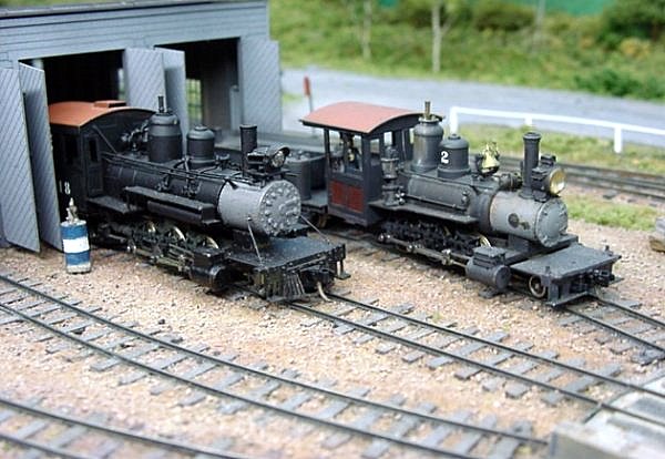 #18 is a Sango 2-6-2 and #2 is a Sango 2-6-0 – track is code 40|Franklin, Somerset & Kennebec Railroad